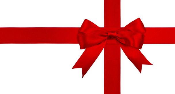 Gift red ribbon and bow isolated on white background. - Photo, Image