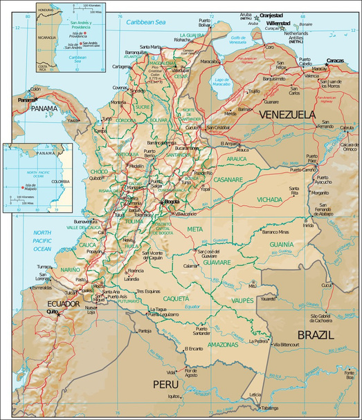 Карта фізичної географії Колумбії
 - Вектор, зображення