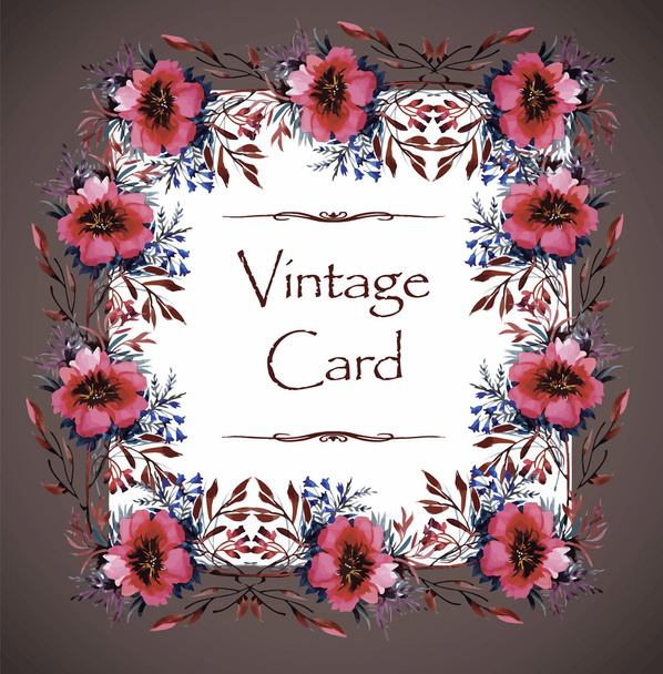 Cartão de saudação com flores, aquarela, pode ser usado como cartão de convite para casamento, aniversário e outras férias
. - Vetor, Imagem