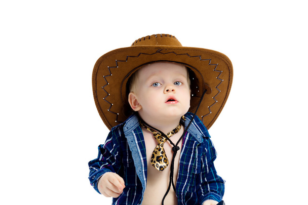 Little boy in cowboy hat and tie - Valokuva, kuva