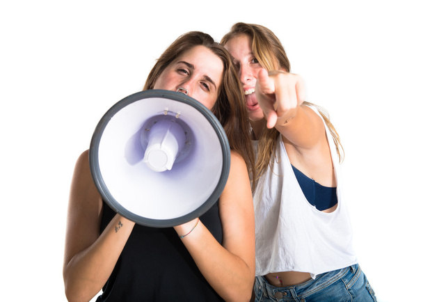 Friends shouting by megaphone - Фото, зображення