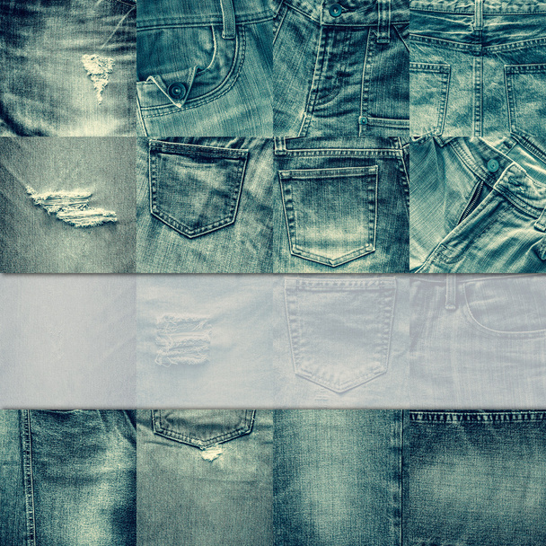 Collage set of jeans background with blank for text - Photo, Image