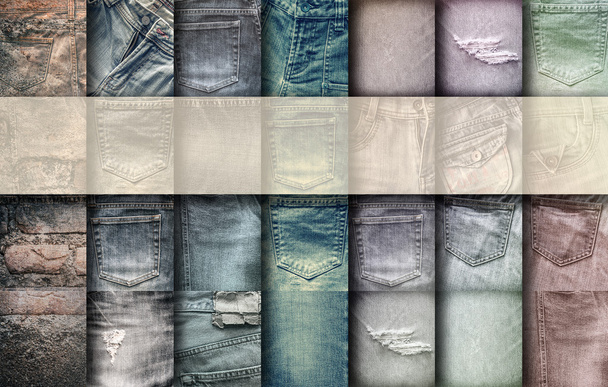 Коллаж на фоне джинсов с пустым текстом
 - Фото, изображение