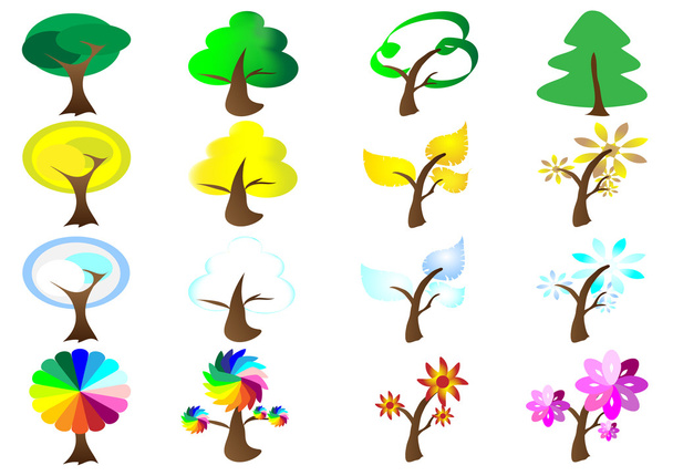 Seasons Tree Icons - Vector, Image