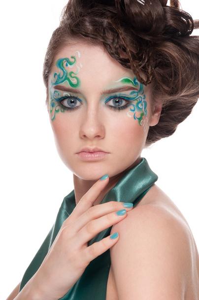 Close-up portrait of sprite girl with faceart - Photo, Image