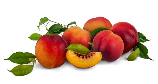 ripe nectarines with leaves - Photo, Image