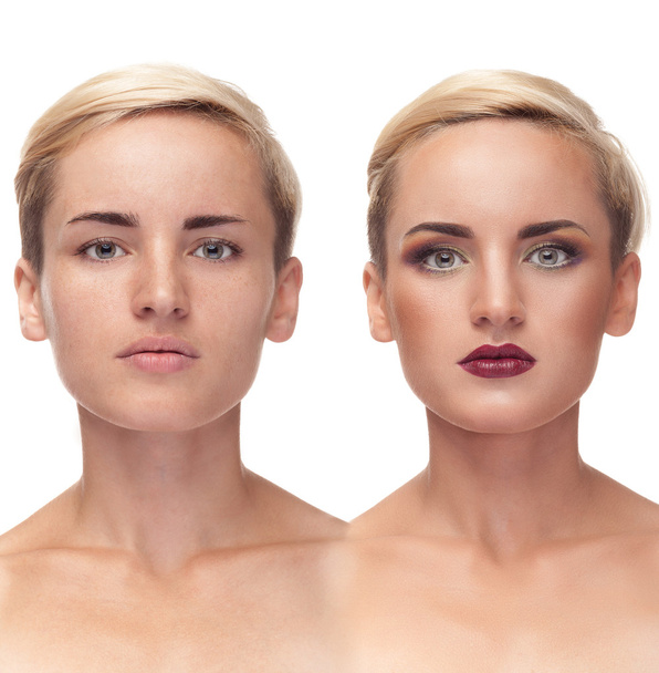 Menina com e sem maquiagem antes após o conceito
 - Foto, Imagem