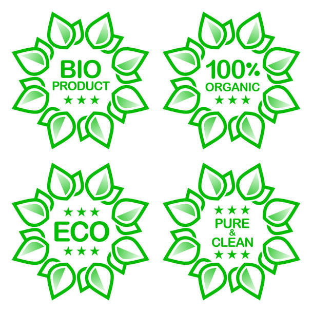 Pegatinas de productos ecológicos
 - Vector, Imagen