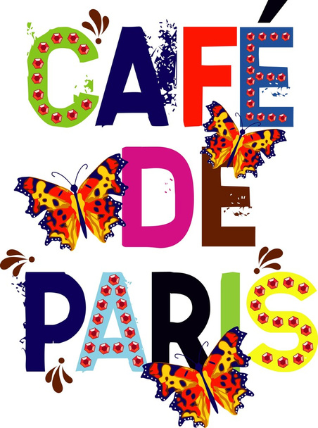 Cafe de paris metin yazı kelebekler ile - Vektör, Görsel