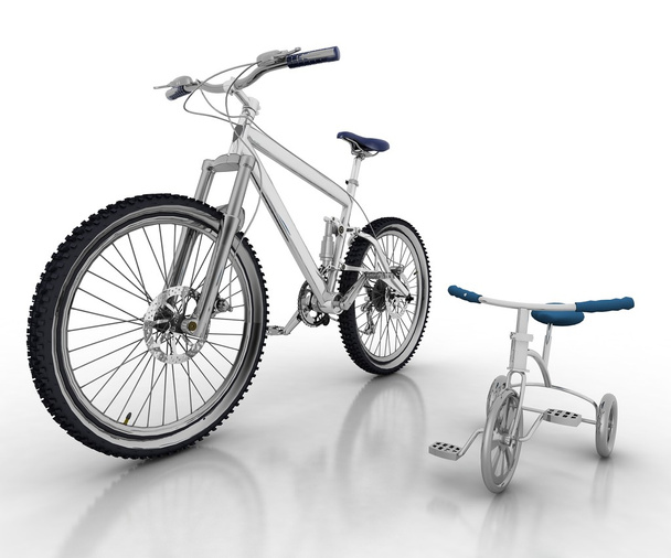 Children's bicycle against a sports bike - Zdjęcie, obraz