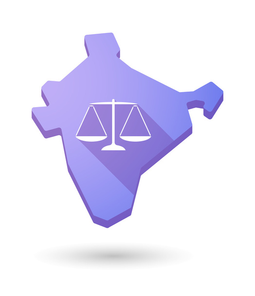 Ícone de mapa de sombra longa Índia com um sinal de balança de peso justiça
 - Vetor, Imagem