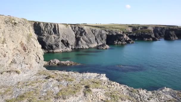 Prachtige Zuid-west kust van het Verenigd Koninkrijk tussen Treyarnon en Porthcothan Noord Cornwall Pan - Video