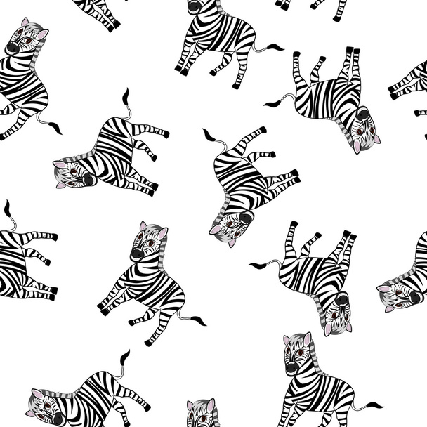 Seamless Pattern From Cartoon Zebras - Vector, Imagen
