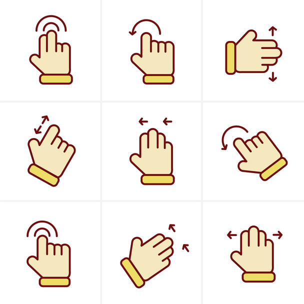 ikonen stil grundlegende menschliche gesten mit modernen digitalen geräten ic - Vektor, Bild