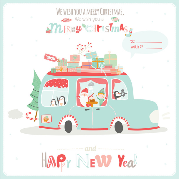 Christmas and New Year Card - Vector, Imagen