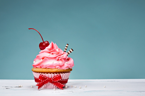 Vintage Cupcake with Cherry on Top - Photo, Image