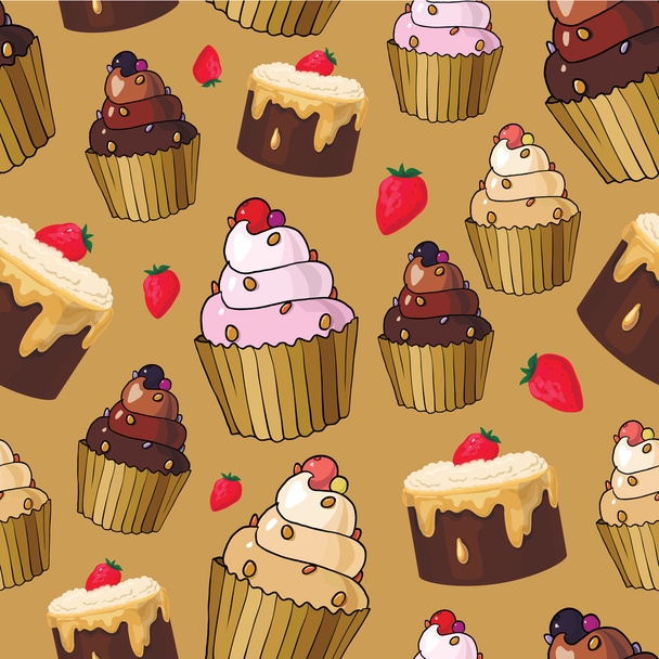 Naadloze patroon met cherry cupcakes - Vector, afbeelding
