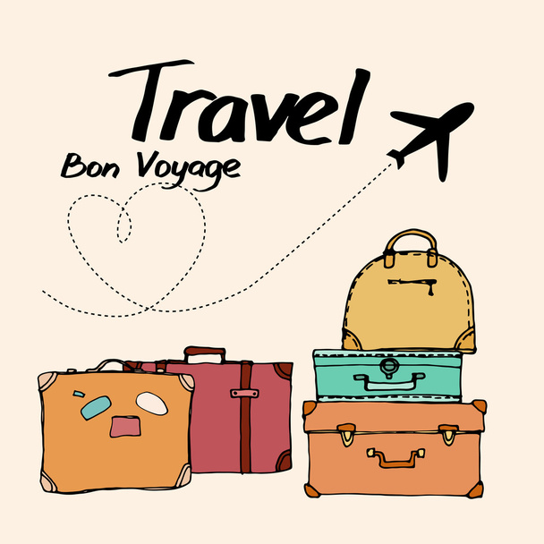Airplane and colorful suitcases - Vector, Image