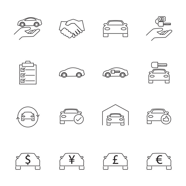 Venta de coches y alquiler de coches iconos conjunto
 - Vector, Imagen
