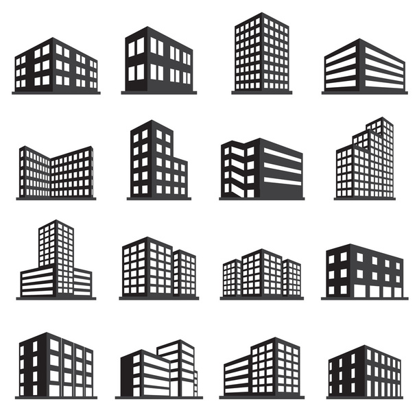 Edificios icono y conjunto de iconos de oficina
 - Vector, Imagen