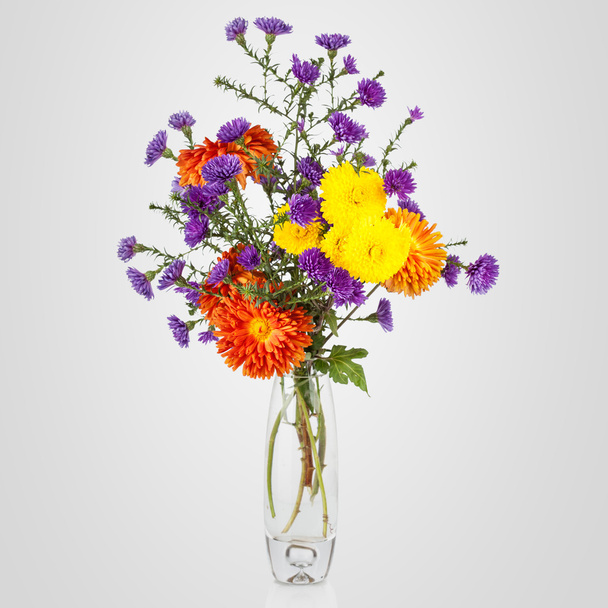 アスターの花の花瓶の美しい花束 - 写真・画像