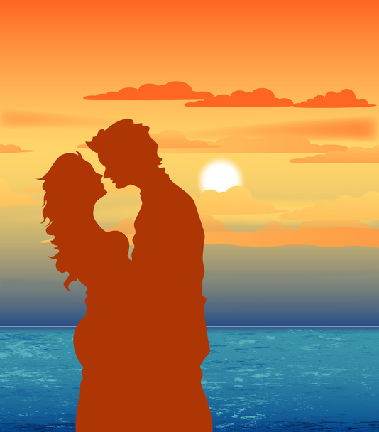 ビーチでロマンチックなカップル - ベクター画像