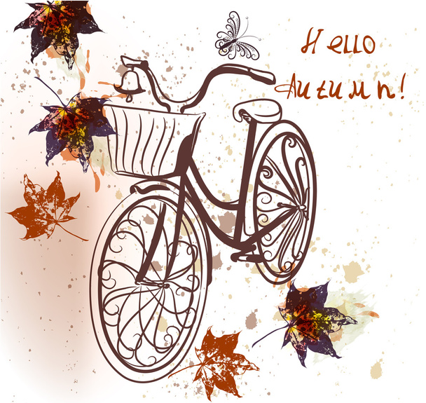 Cute vector fake bicycle and maple leafs - Vector, afbeelding