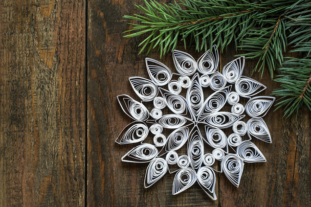 Goodly snowflake in quilling techniques for Christmas decoration - Fotoğraf, Görsel