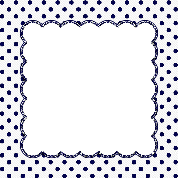 Navy Blue and White Polka Dot Frame Background - Fotoğraf, Görsel