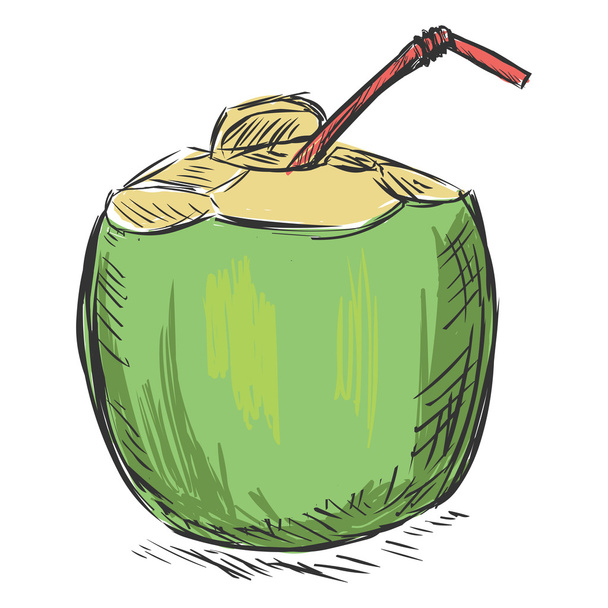 Кокосовый коктейль с соломой
 - Вектор,изображение