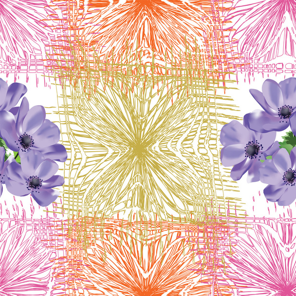 Composición perfecta con flores de anémona azul sobre fondo rayado grunge
 - Vector, Imagen