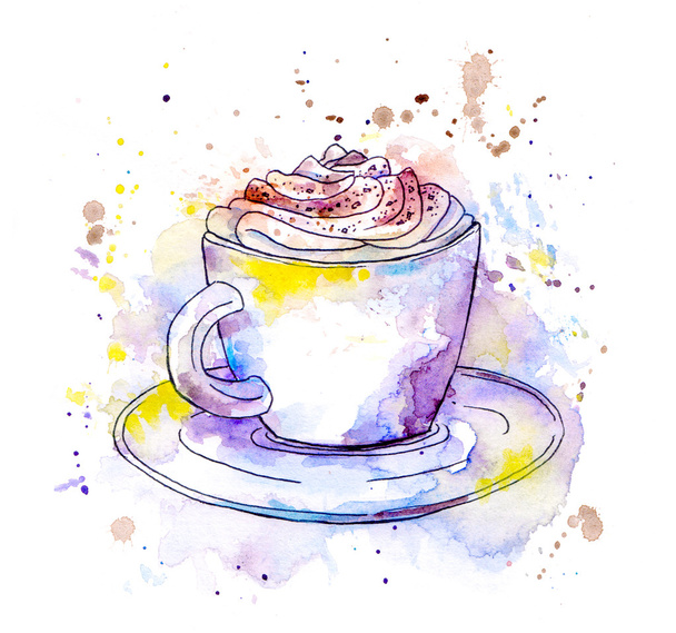 Coffee cappuccino cup. Watercolor - Fotografie, Obrázek