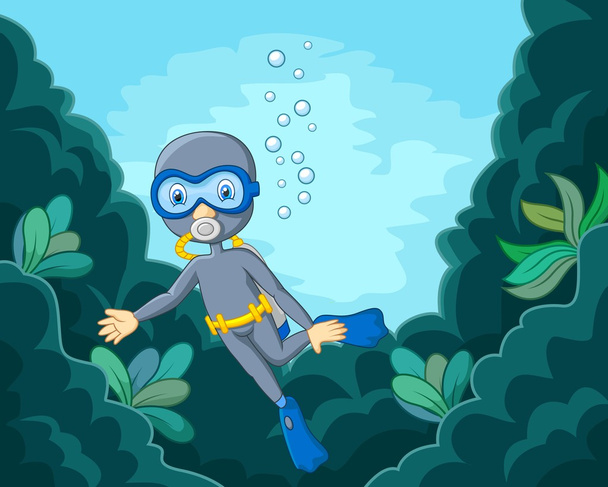 Desenhos animados menino mergulho no mar
 - Vetor, Imagem