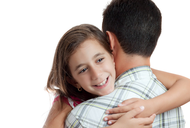 Happy latin girl hugging her father isolated on white - Fotoğraf, Görsel