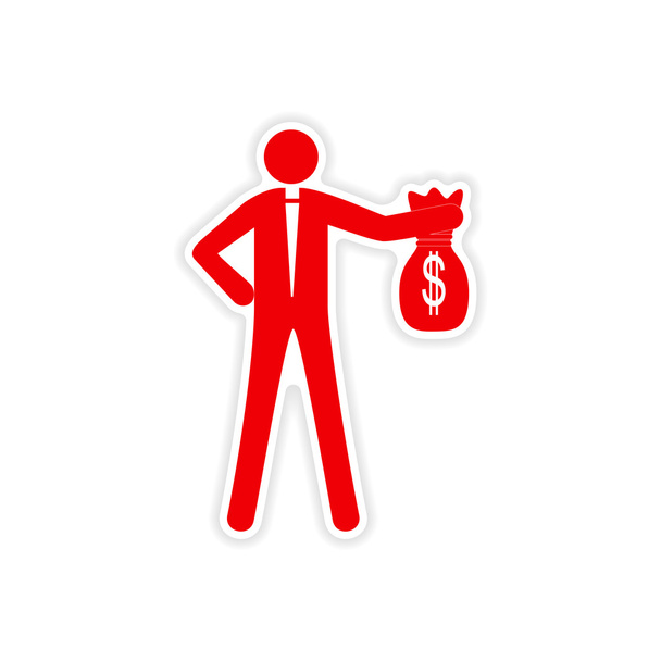 κομψό αυτοκόλλητο στο χαρτί άνθρωπος με χρήματα τσάντα - Διάνυσμα, εικόνα