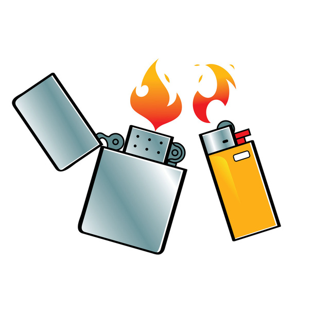 Lighters fuel steel fire flame smoking gas - Vector, afbeelding
