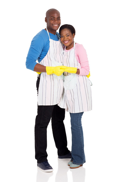 couple wearing cleaning gloves - Фото, зображення