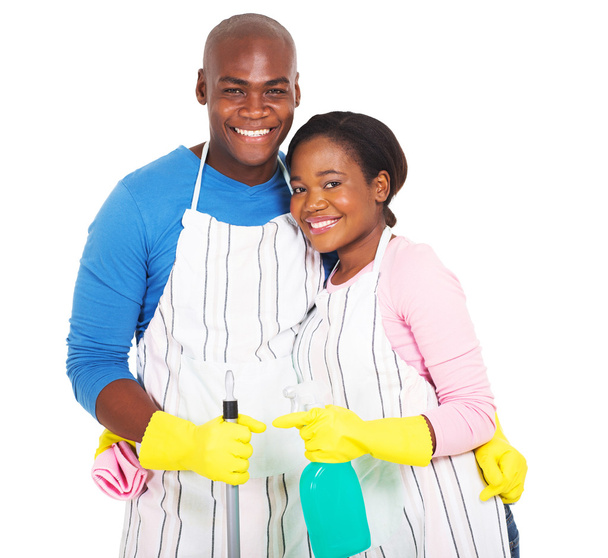 couple holding cleaning tools - Фото, изображение