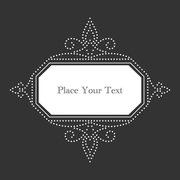 Ornamental, vintage style vector frame with white dots on chalkboard background. Long hexagonal design for invitations, greeting cards, fliers or announcements. Simple to edit. - Vector, Image