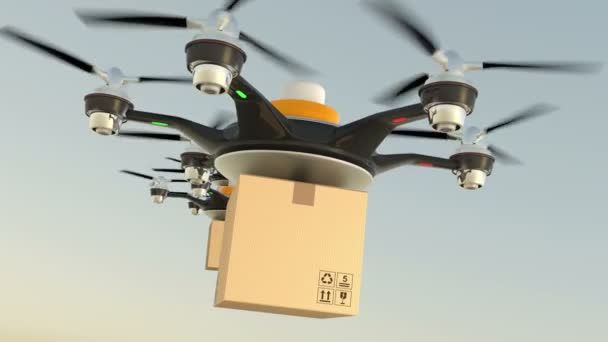 Hexacopter drones toimitus pahvi paketteja muodostelmassa
 - Materiaali, video