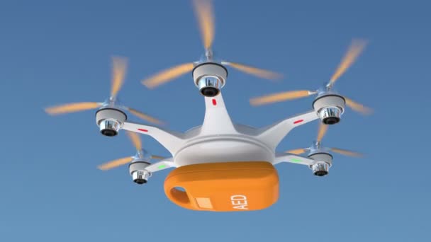 O drone de ambulância fornece kit AED para conceito de atendimento médico de emergência
 - Filmagem, Vídeo