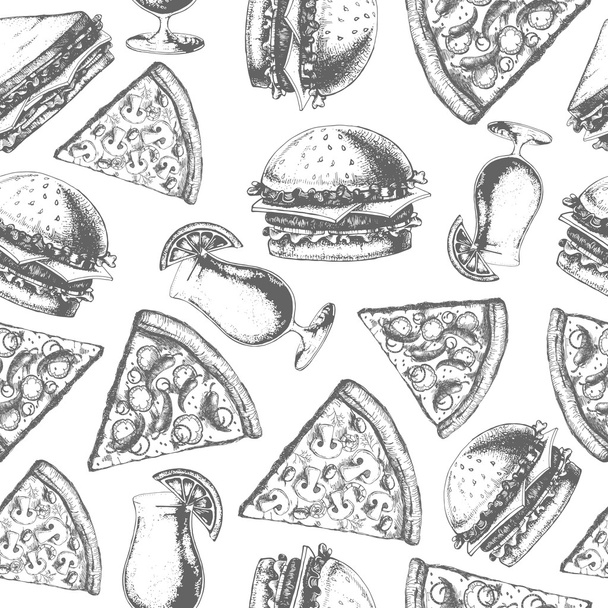 Vintage fast food seamless pattern - Vektor, Bild