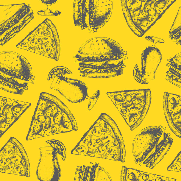 Vintage fast food seamless pattern - Vektor, obrázek