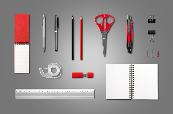 Stationery, office supplies mockup template, anthracite backgrou - 写真・画像