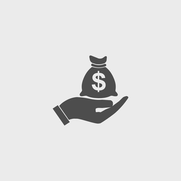 Money insurance sign. Hand holds cash bag in Dollars symbol. Modern UI website navigation. Vector - Vector, Image