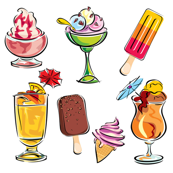 Summer drinks and desserts - Vector, imagen
