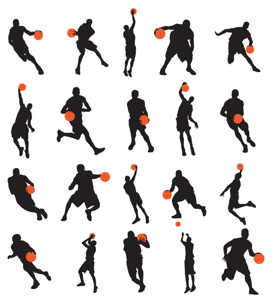 Jugadores de baloncesto 20 poses siluetas
 - Vector, Imagen