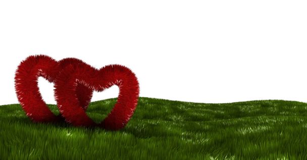 Dos corazones esponjosos en un campo verde
 - Foto, Imagen