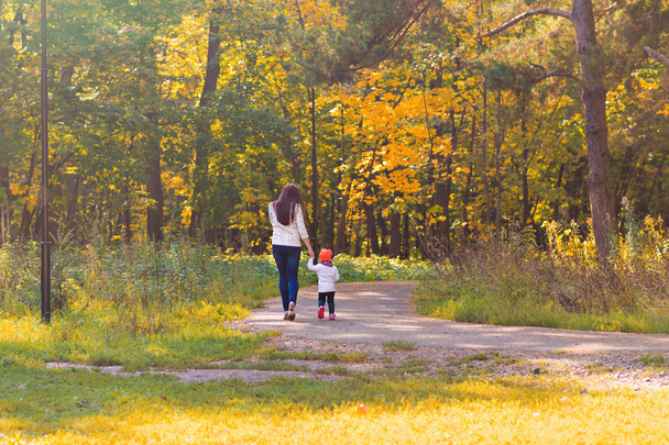Nuori äiti kävelee vauvan kanssa syksyllä puistossa
 - Valokuva, kuva