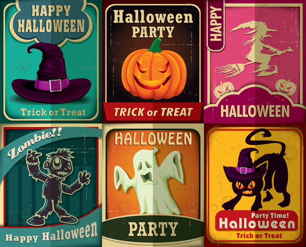 Vintage Halloween poster set design - Vetor, Imagem